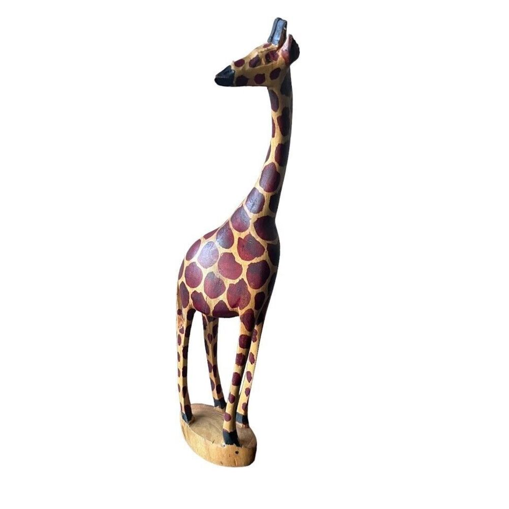 Hand Carved & Painted Wooden African Giraffe Figurine Kenya Statue Wildlife Art